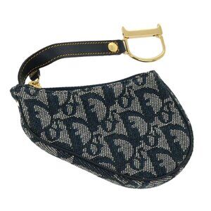 Christian Dior Trotter Canvas Saddle Coin Purse Navy Auth am3626V